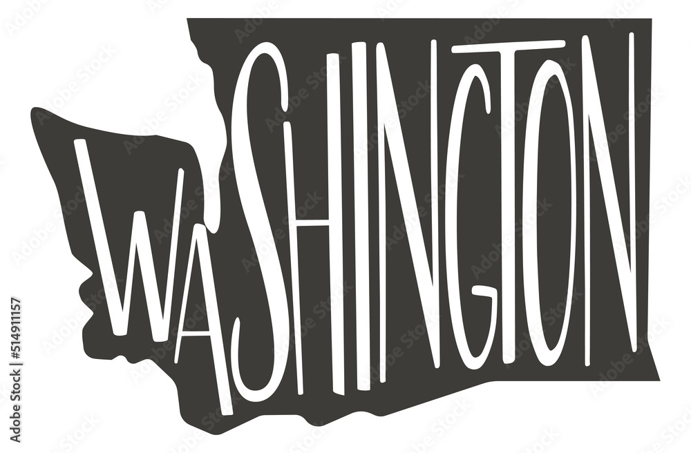 Washington state design map with text. Washington state map for poster