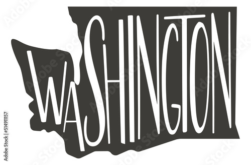 Washington state design map with text. Washington state map for poster, banner, t-shirt, tee. Washington silhouette state. Vector outline Isolated black illustratuon on a white background. photo