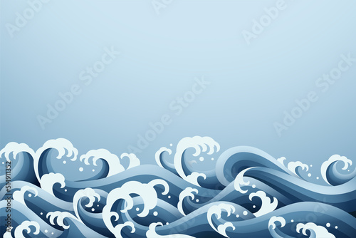 Abstract background with papercut style of rushing wave okes