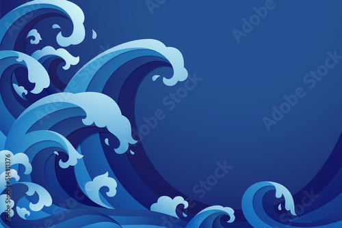 Abstract background with papercut style of rushing wave okes