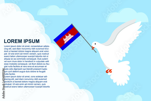 Cambodia peace concept with text area, Dove of Peace bird with Cambodia flag, peace day template