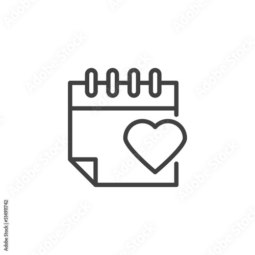 Valentines day calendar line icon