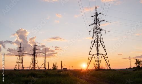 Industrial towers at dawn sunset