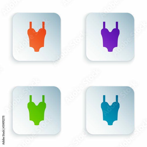 Color Summer beach swimsuit icon isolated on white background. Beach women fashion. Set colorful icons in square buttons. Vector