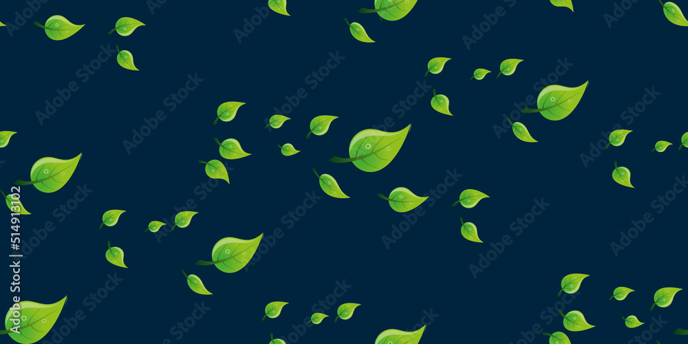 Many Green Leaves of Various Sizes - Pattern Background Design, Texture, Wallpaper Template for Web in Editable Vector Format
