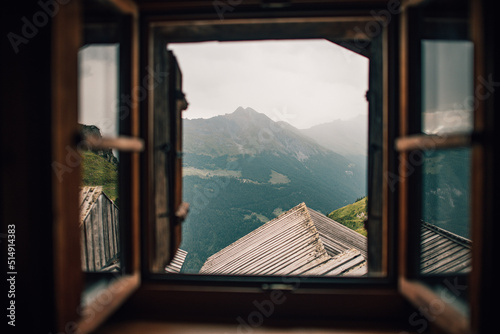 view from window to mountains of Switzerland