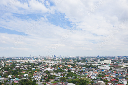 Aerial city view from flying drone at Nonthaburi, Thailand, top view of the city 