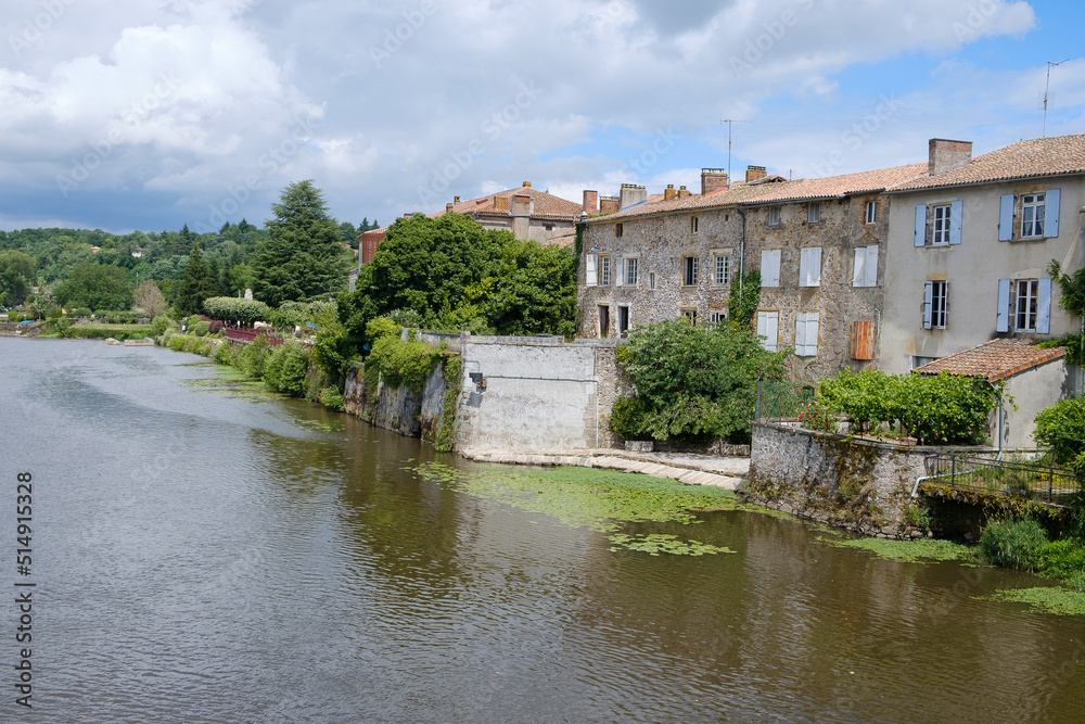 Riverside buildings on the river Charente in Confolens, Charente, Poitou-Charentes, Aquitaine, France
