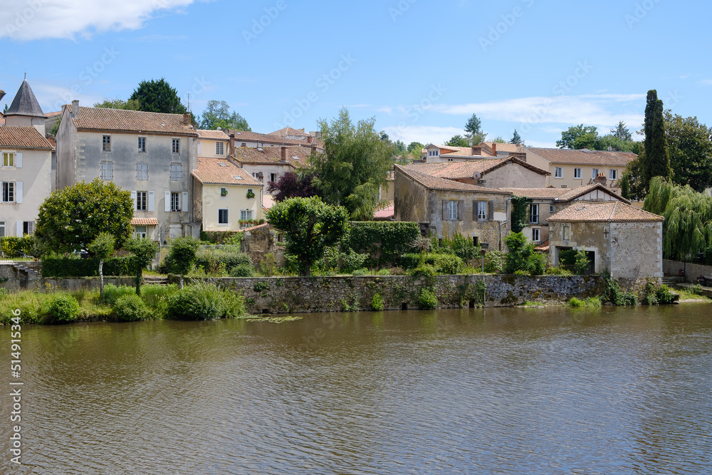 Riverside buildings on the river Charente in Confolens, Charente, Poitou-Charentes, Aquitaine, France