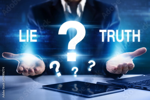 Confrontation between true and false information, news, actions.