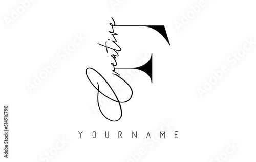 Creative handwritten F logo with text concept design.