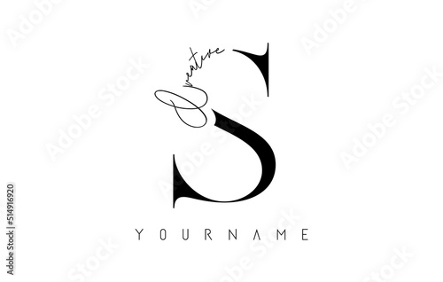 Creative handwritten S logo with text concept design.