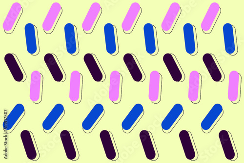 Colorful capsule shapes abstract background with pastel colors, pink blue purple background, colored geometric pattern white backdrop