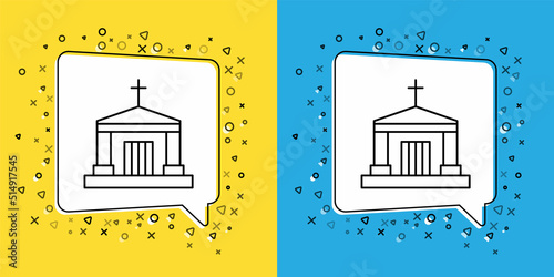 Set line Old crypt icon isolated on yellow and blue background. Cemetery symbol. Ossuary or crypt for burial of deceased. Vector