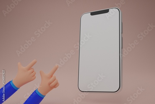 Hand of business touch or press of finger on blank Mobile display.using phone screen mockup, Wifi sign on smartphone,Mobile connection,isolated background.3d Rendering.