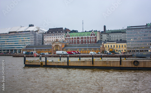 Panorama of Old Town with Old Market Hall Vanha kauppahalli and pier in Helsinki, Finland photo