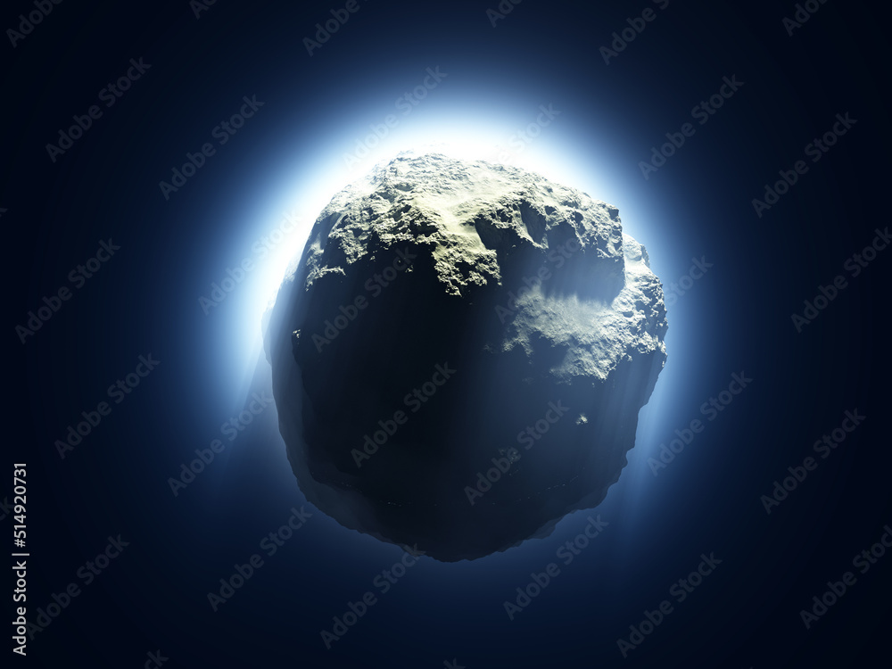 Obraz premium Asteroid rast durch den Weltraum