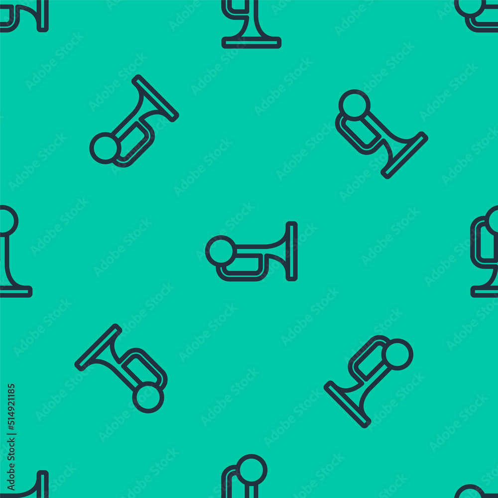 Blue line Signal horn on vehicle icon isolated seamless pattern on green background. Vector Blue line Signal horn on vehicle icon isolated seamless pattern on green background. Vector
