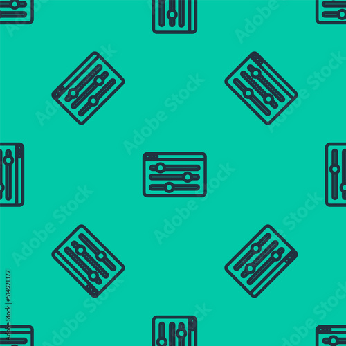 Blue line Browser setting icon isolated seamless pattern on green background. Adjusting, service, maintenance, repair, fixing. Vector