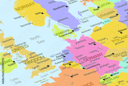 Netherlands in the middle of europe map, close up Netherlands, travel idea, destination, vacation concept, colorful map