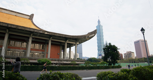Taipei 101 city landmark in Sun Yat Sen Memorial hall