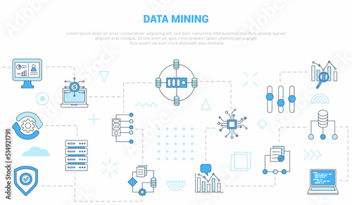 data mining concept with icon set template banner with modern blue color style