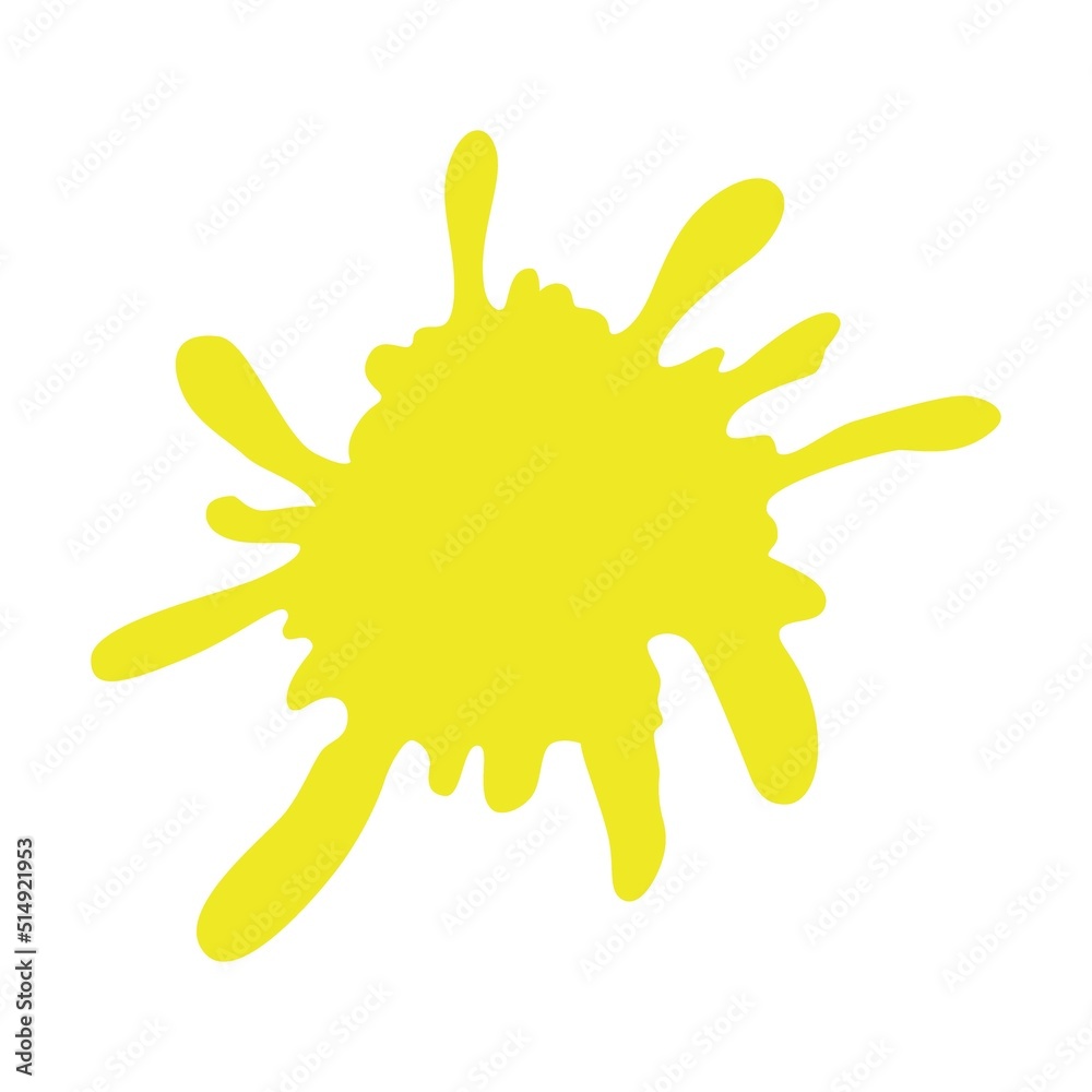 Obraz premium Colored yellow paint splashes vector illustration. Collection of colorful splatters of liquid ink of different shapes isolated on white background