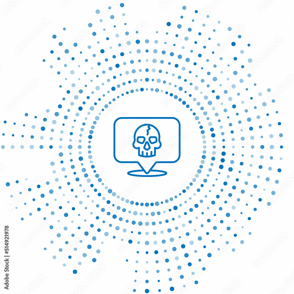 Obraz premium Blue line Skull icon isolated on white background. Pirate captain. Happy Halloween party. Abstract circle random dots. Vector