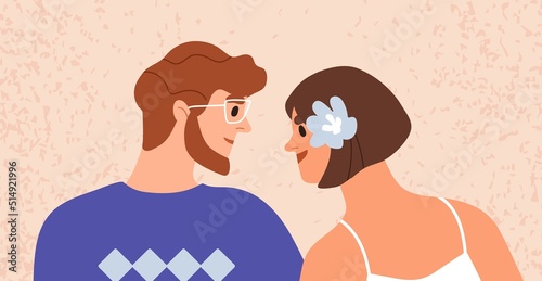 Love couple of young man and woman looking at each other. Two romantic lovers...