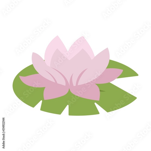 Flower of Lotus on leaf. Flowering water lily. Simple flat vector isolated on white background