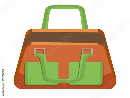 Orange and green empty open sport bag isolated on white background