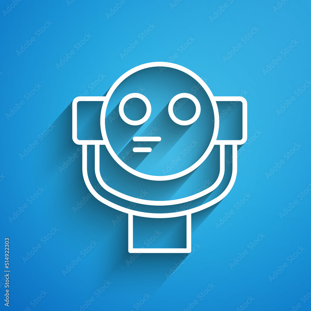 White line Tourist binoculars icon isolated on blue background. Binoculars telescope on the observation deck for tourists. Long shadow. Vector White line Tourist binoculars icon isolated on blue background. Binoculars telescope on the observation deck for tourists. Long shadow. Vector