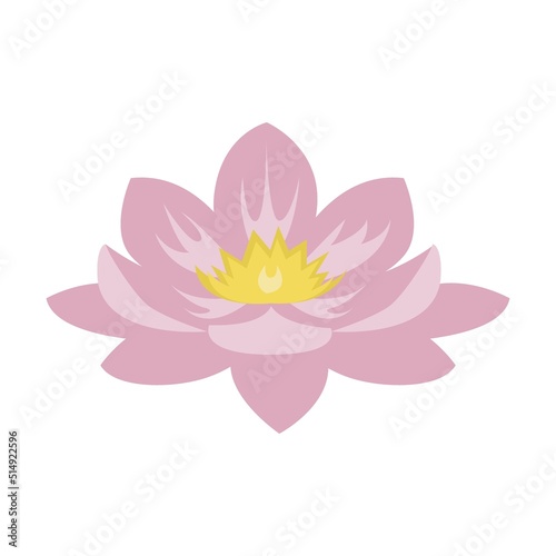 Flowering water lily. Lotus flower on leaf. Simple flat vector isolated on white background