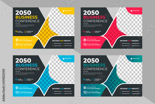 Global business conference flyer or horizontal flyer and invitation banner design and live webinar