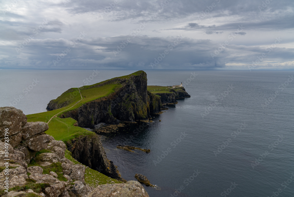 view of Neist Point on the Minch and the lighthouse on the cliffs