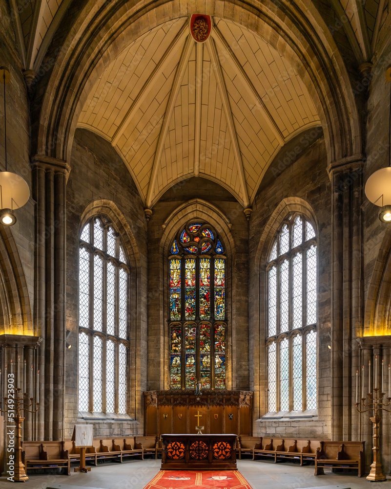 vertical view of the high altar inside the St. Michael's Parish Church in Linlithgow