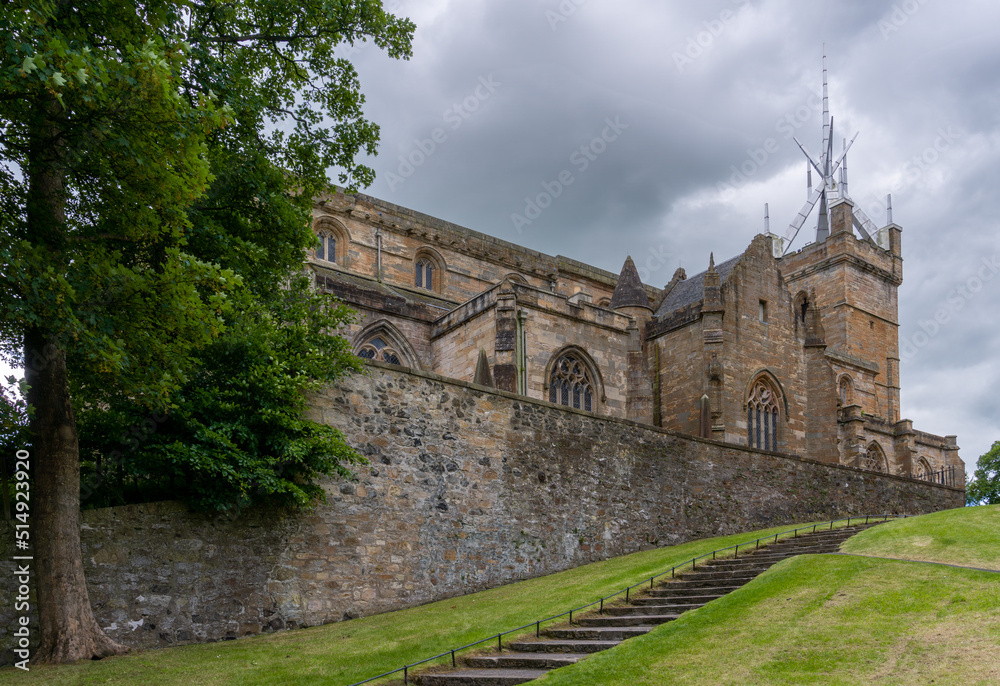 view of St. Michael's Parish Church in the historic city center of Linlithgow