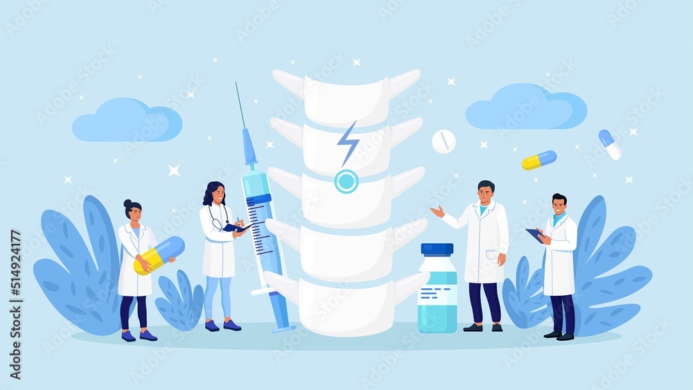 Osteopathic doctor examining patient spine. Spine backbone disease diagnostics. Backache, rheumatism, deformity, vertebral inflammation treatment. Skeletal surgeon. Vertebrologist examine vertebra