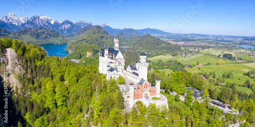 Schloss Neuschwanstein castle aerial view Alps landscape travel panorama in Bavaria Germany © Markus Mainka
