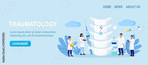 Osteopathic doctor examining patient spine. Spine backbone disease diagnostics. Backache, rheumatism, deformity, vertebral inflammation treatment. Skeletal surgeon. Vertebrologist examine vertebra
