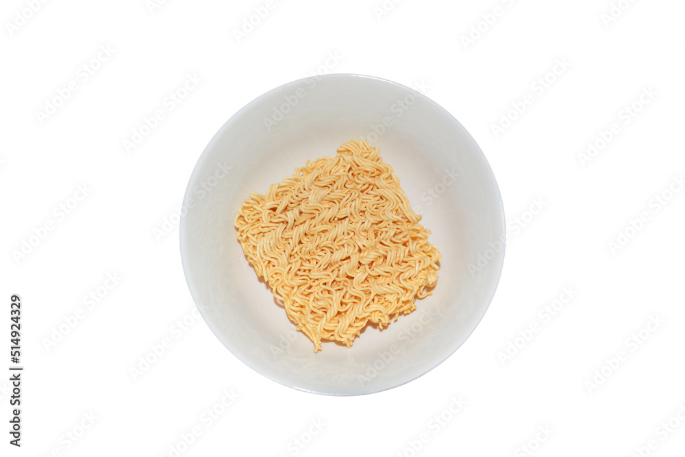 Dry instant noodles in a bowl without water. no seasoning on a white background Economic stagnation, high oil prices, crazy money Dry instant noodles in a bowl without water. no seasoning on a white background Economic stagnation, high oil prices, crazy money