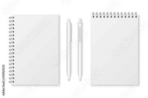 Mockup blank closed notepad  isolated on white background.  Template spiral copybook or organizer.