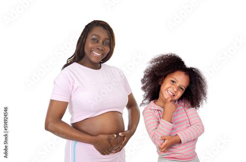 Pregnacy african woman with her daughter waiting the baby photo