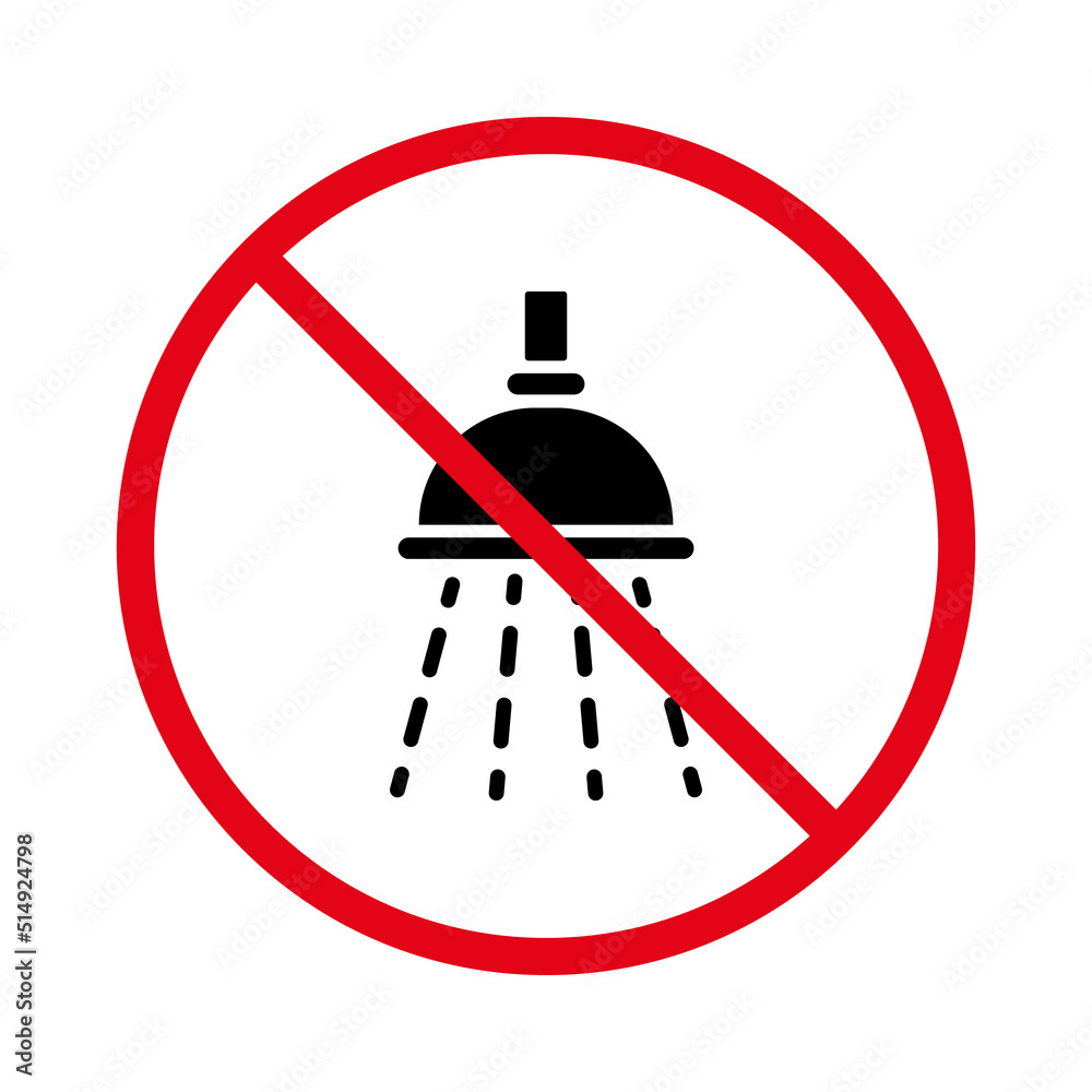 Forbidden Use Shower Pictogram. Warning Ban Wash Water Bath Black
