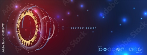 Technologies abstract banner design. IT or cyber space, digital electrical system. Virtual hub concept, shine future interactive screen vector background
