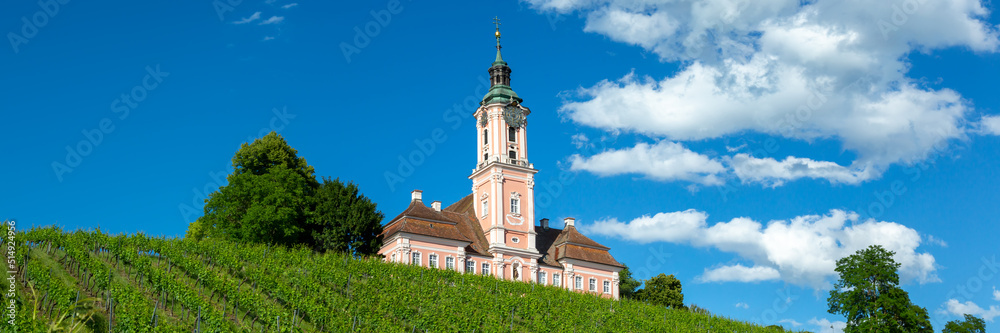 Cistercians monastery Birnau at Lake Constance baroque pilgrimage church panorama in Germany