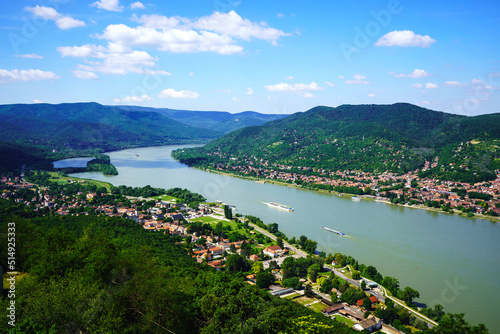 Visegrad is small  city in the north of Hungary at the bend of the Danube. Above Visegrád, on the right bank of the Danube, there is a castle from the 4th century on a rock. © jirmar