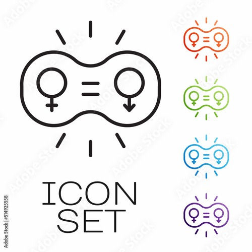 Black line Gender equality icon isolated on white background. Equal pay and opportunity business concept. Set icons colorful. Vector
