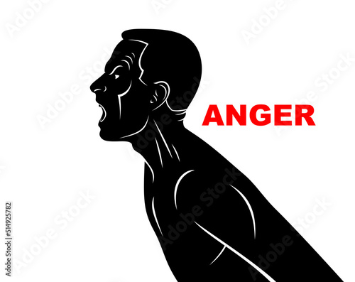 Abuse verbal aggression and anger man face profile screaming and shouting vector illustration isolated on white background.