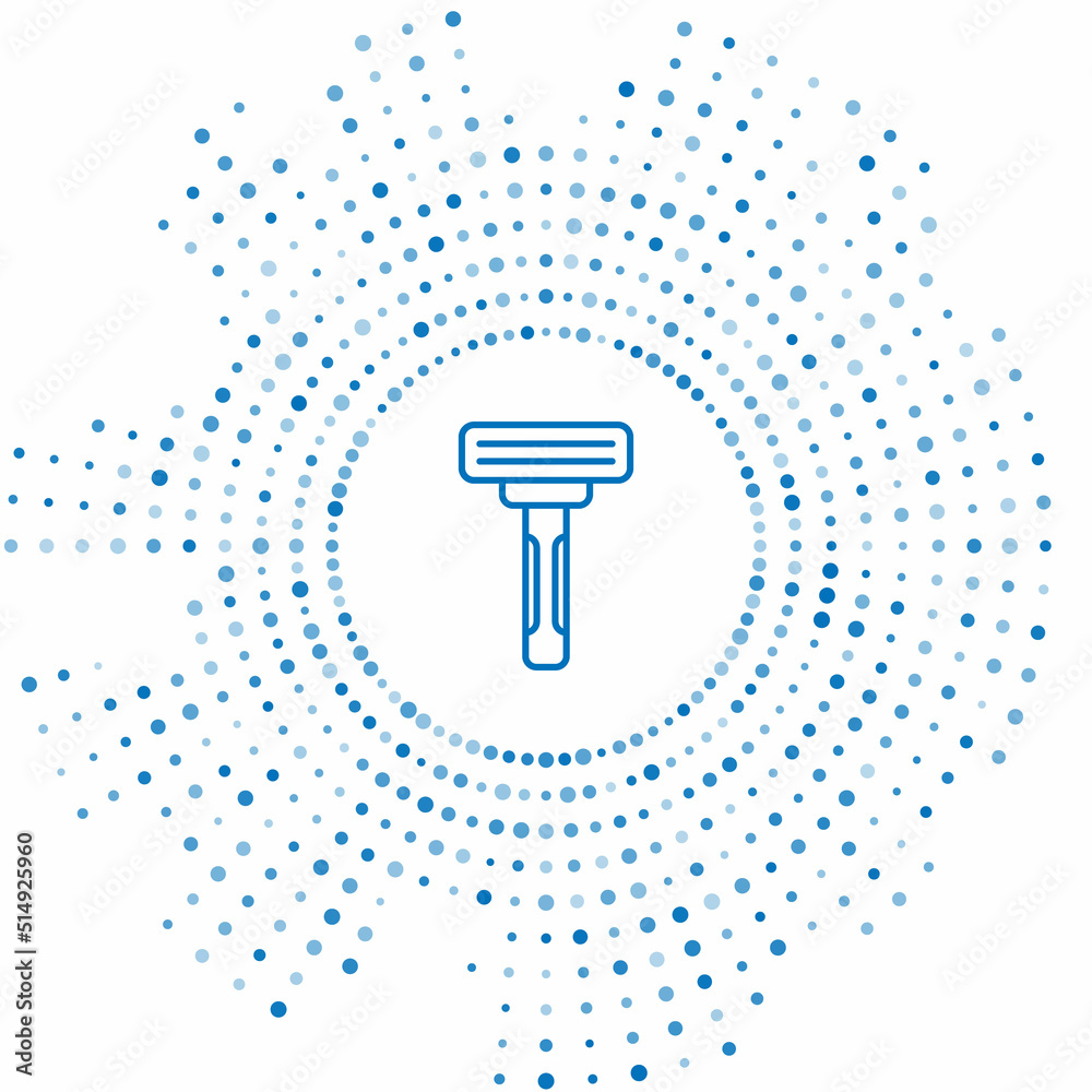 Blue line Shaving razor icon isolated on white background. Abstract circle random dots. Vector Blue line Shaving razor icon isolated on white background. Abstract circle random dots. Vector